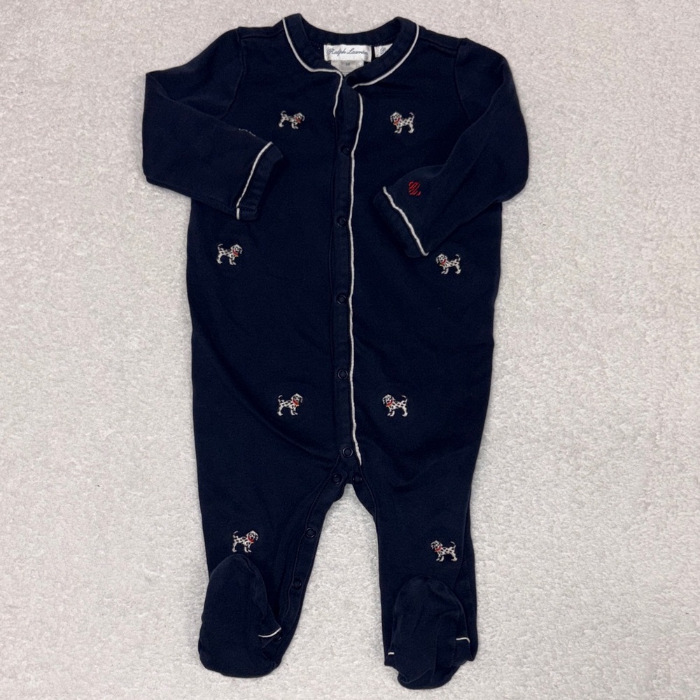 Ralph Lauren navy Blue dalmation dogs Pima cotton sleeper boys 6m